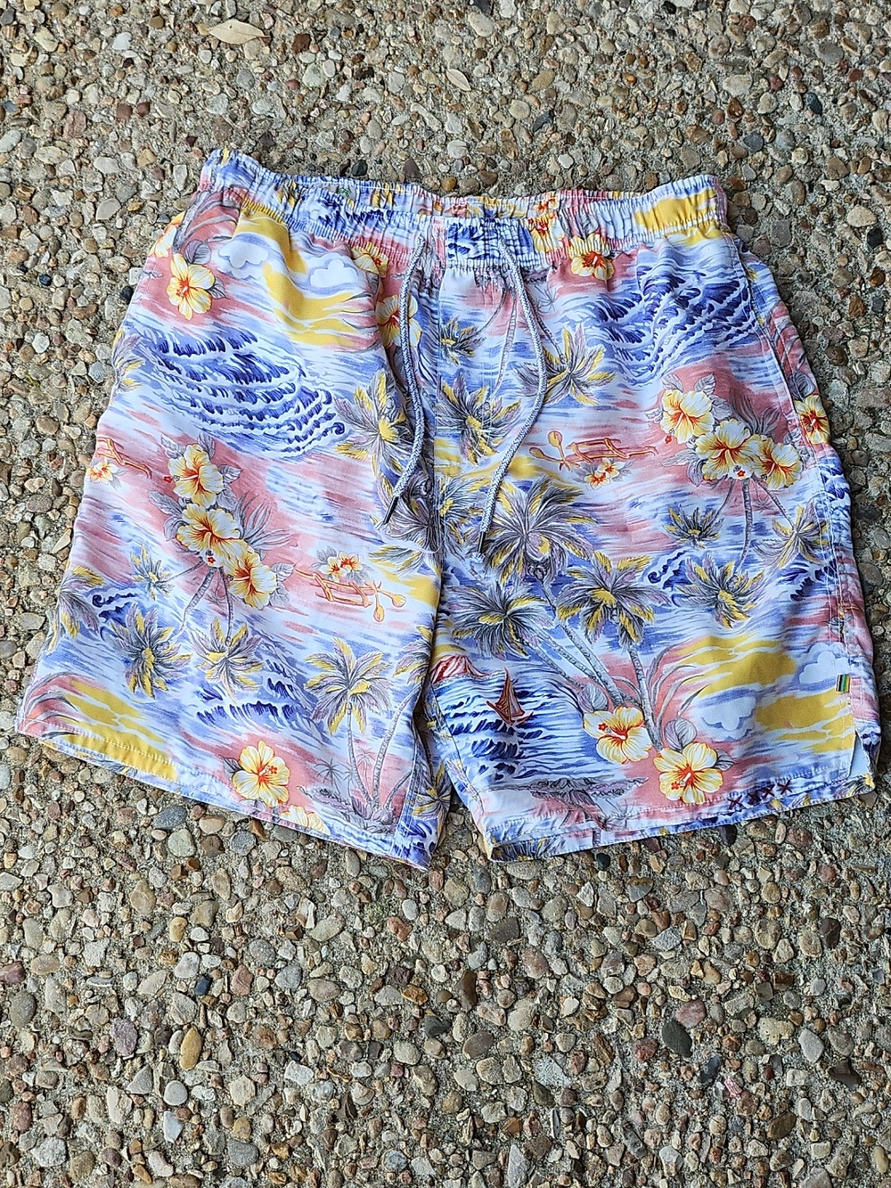 True Grit Men's Waterman Drawstring Board Short Mahalo Liner Swim Trunks L